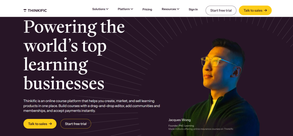 Thinkific landing page